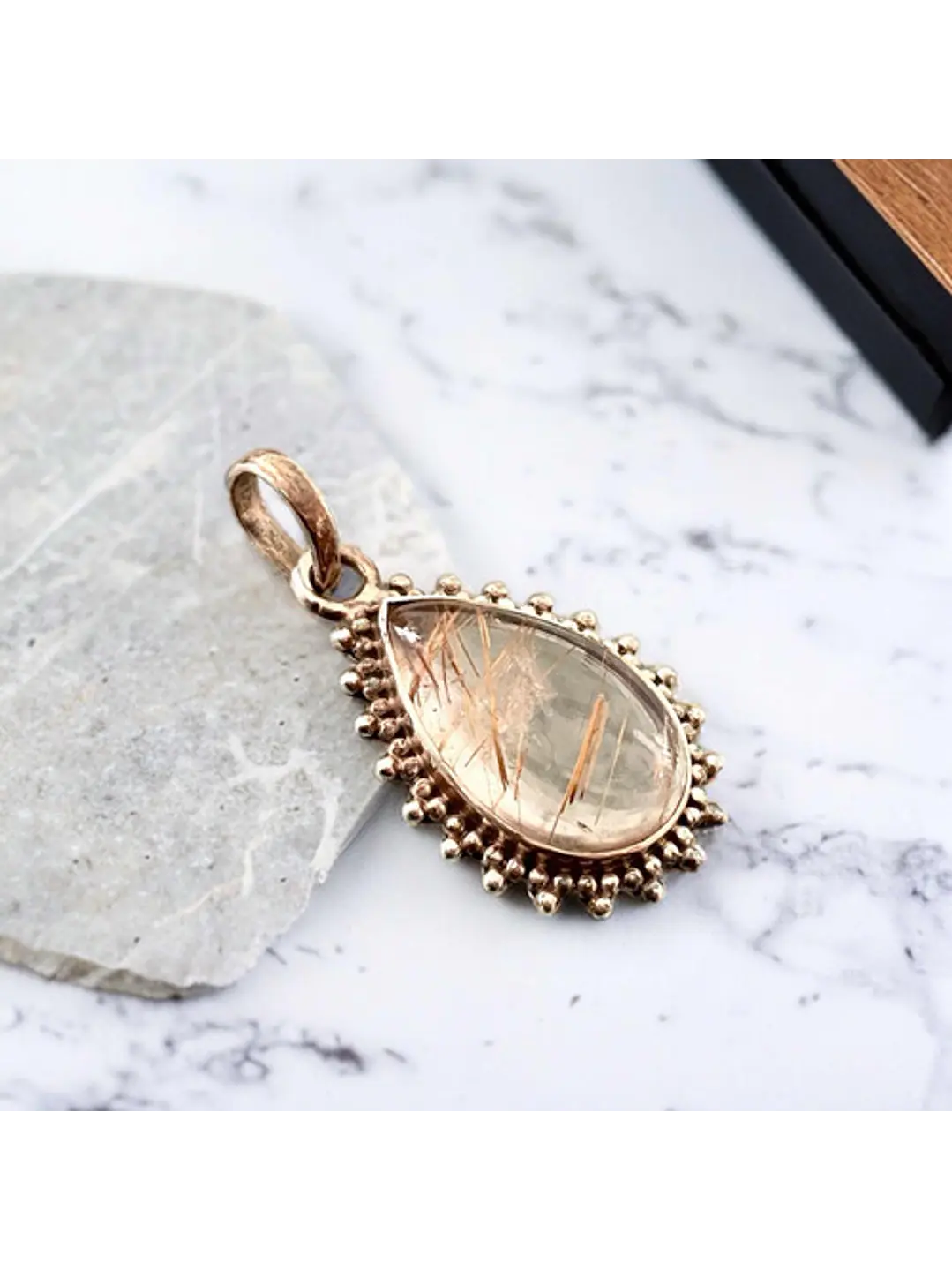 Colgante De Cuarzo Rutilo Dorado En Plata - Joyas Velardi