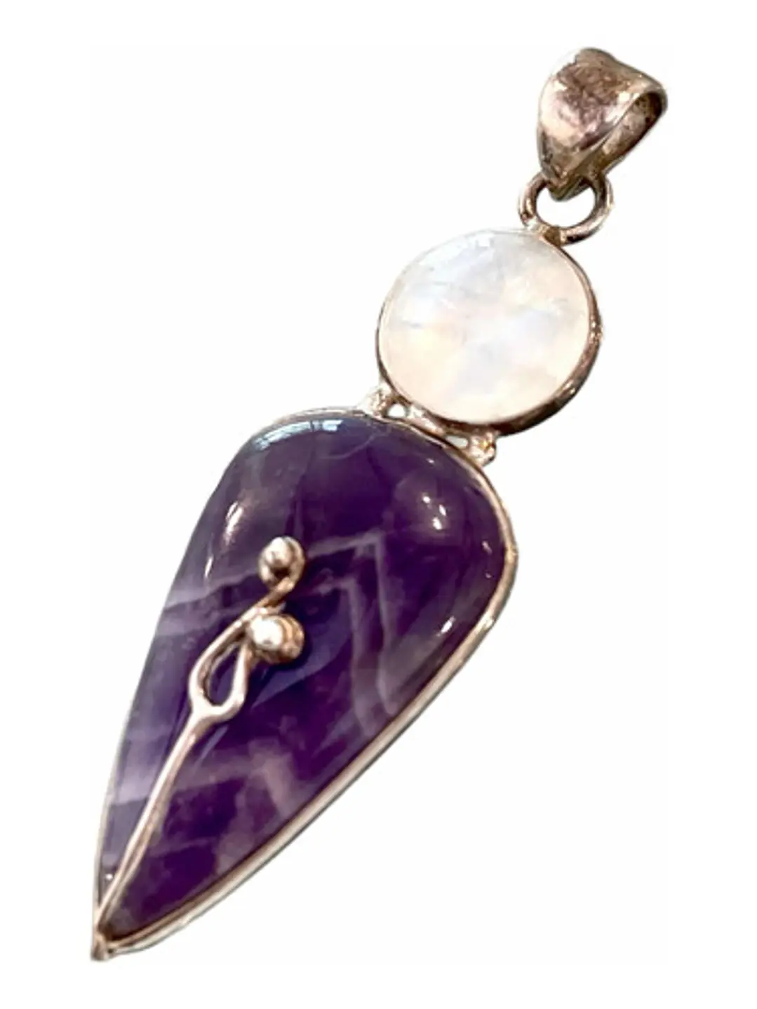 Colgante Amatista Chevron Y Piedra Luna Plata 925 - Joyas Velardi