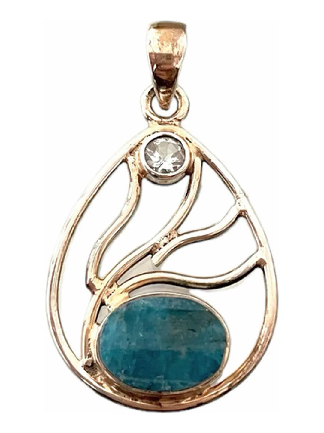 Colgante Apatita Azul Neón Y Topacio En Plata - Joyas Velardi