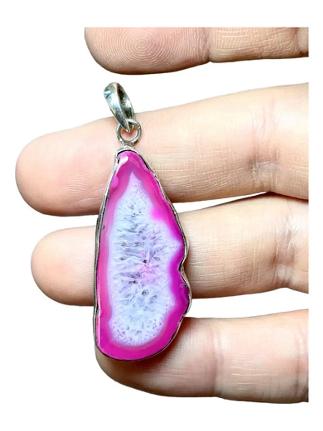 Colgante De Drusa Rosa De Botswana En Plata - Velardi - Joyas Velardi