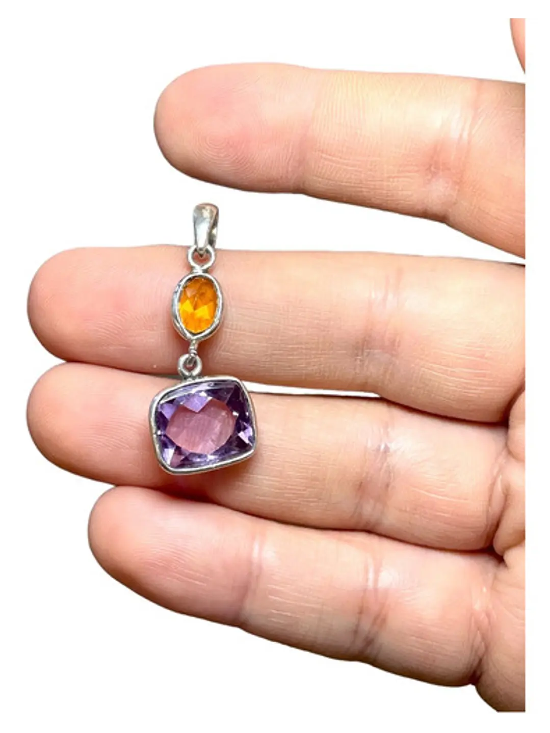 Colgante Amatista Rosa Francia Y Zafiro Padparadsha Plata - Joyas Velardi