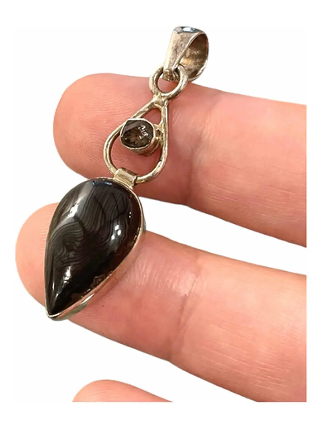 Colgante Malaquita Negra Y Diamante Hermimer - Joyas Velardi