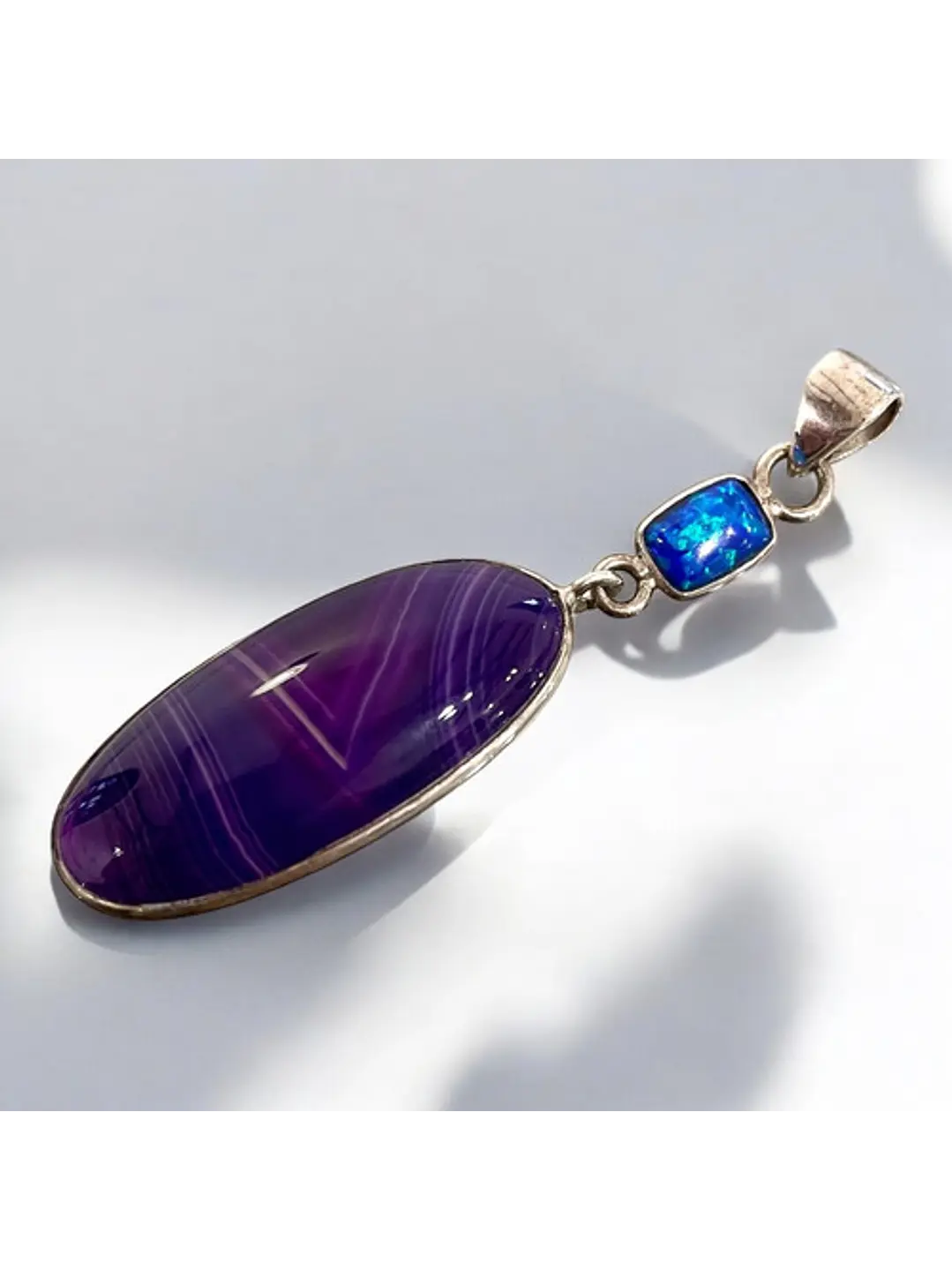 Colgante De Ágata Púrpura De Botswana Y Ópalo Fuego Plata - Joyas Velardi
