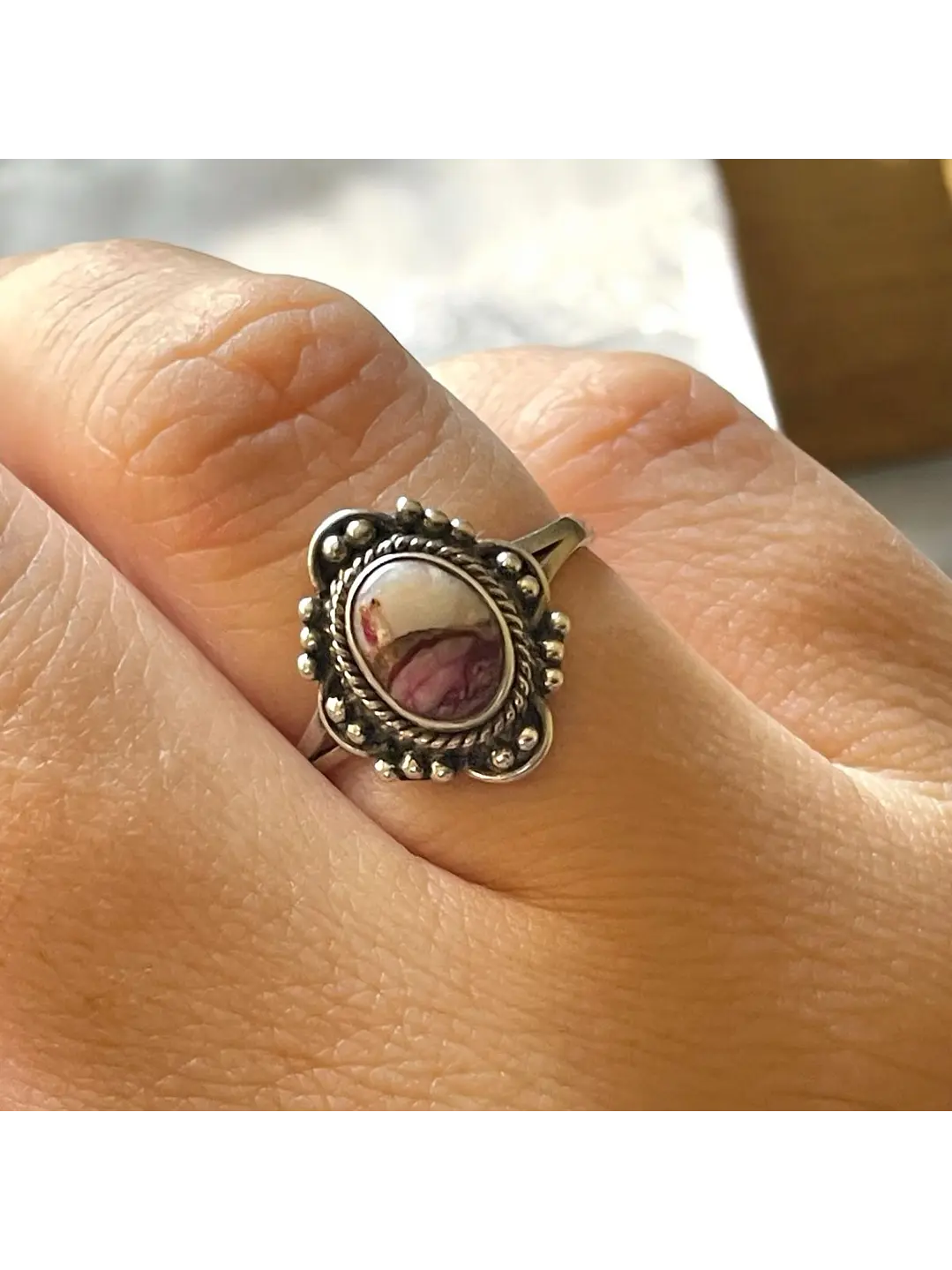 Anillo de Turquesa Pink Dahlia Kingman Plata - Joyas Velardi