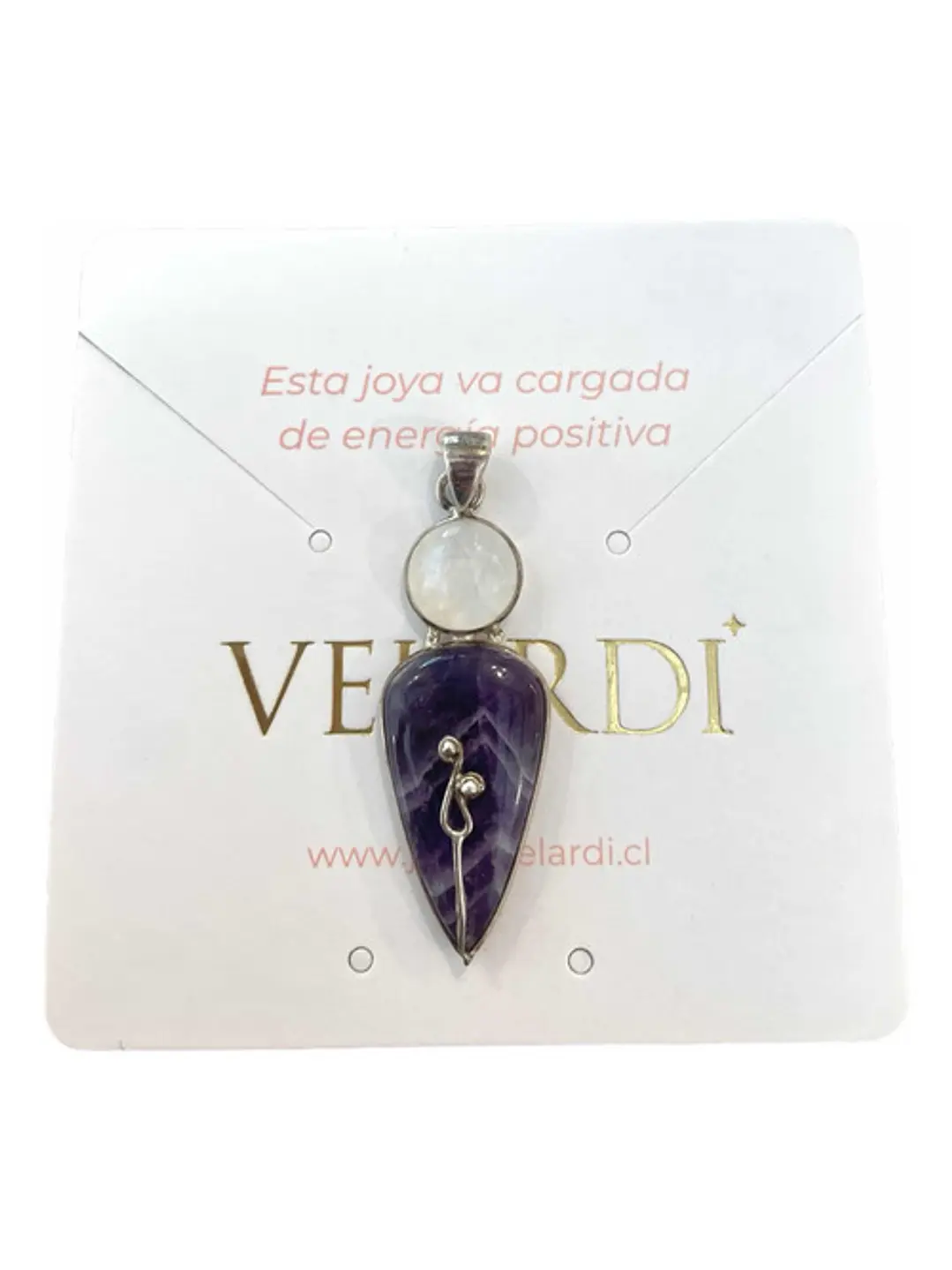 Colgante Amatista Chevron Y Piedra Luna Plata 925 - Joyas Velardi