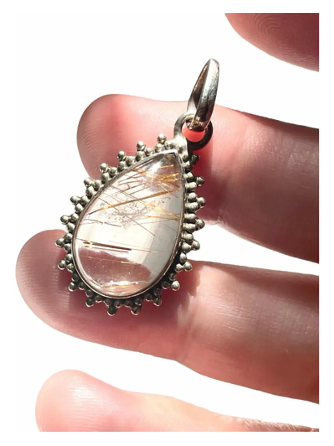 Colgante De Cuarzo Rutilo Dorado En Plata - Joyas Velardi