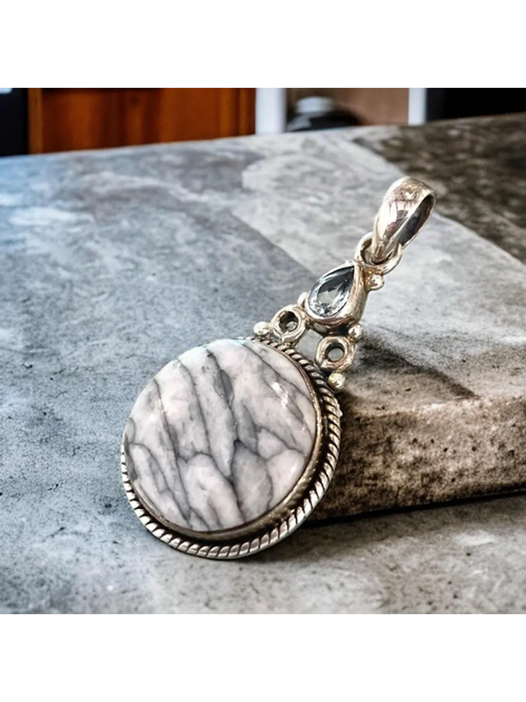 Colgante De Pinolita Y Topacio Azul Cielo Plata 925 - Joyas Velardi