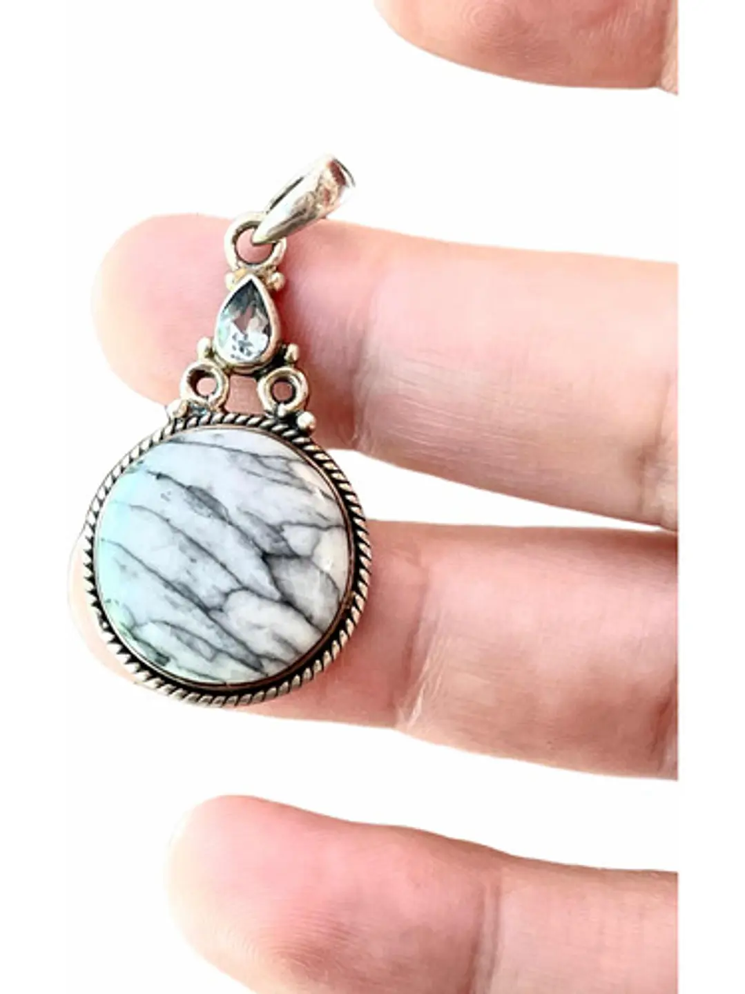 Colgante De Pinolita Y Topacio Azul Cielo Plata 925 - Joyas Velardi