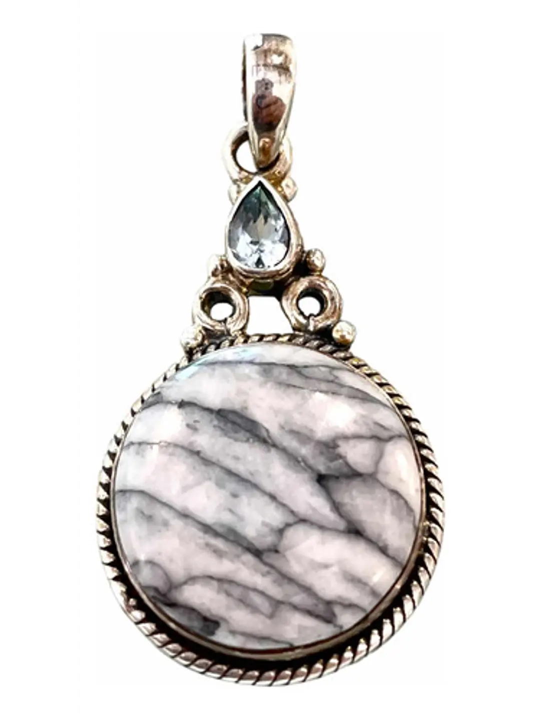 Colgante De Pinolita Y Topacio Azul Cielo Plata 925 - Joyas Velardi