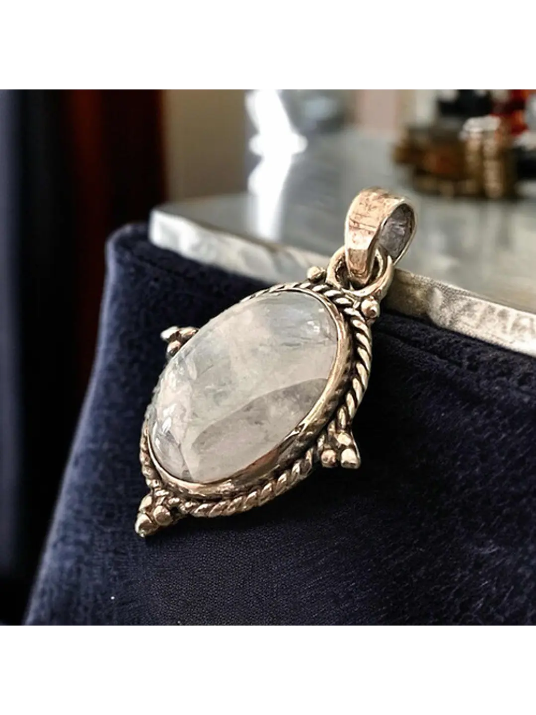 Colgante Piedra Luna De La India En Plata - Joyas Velardi