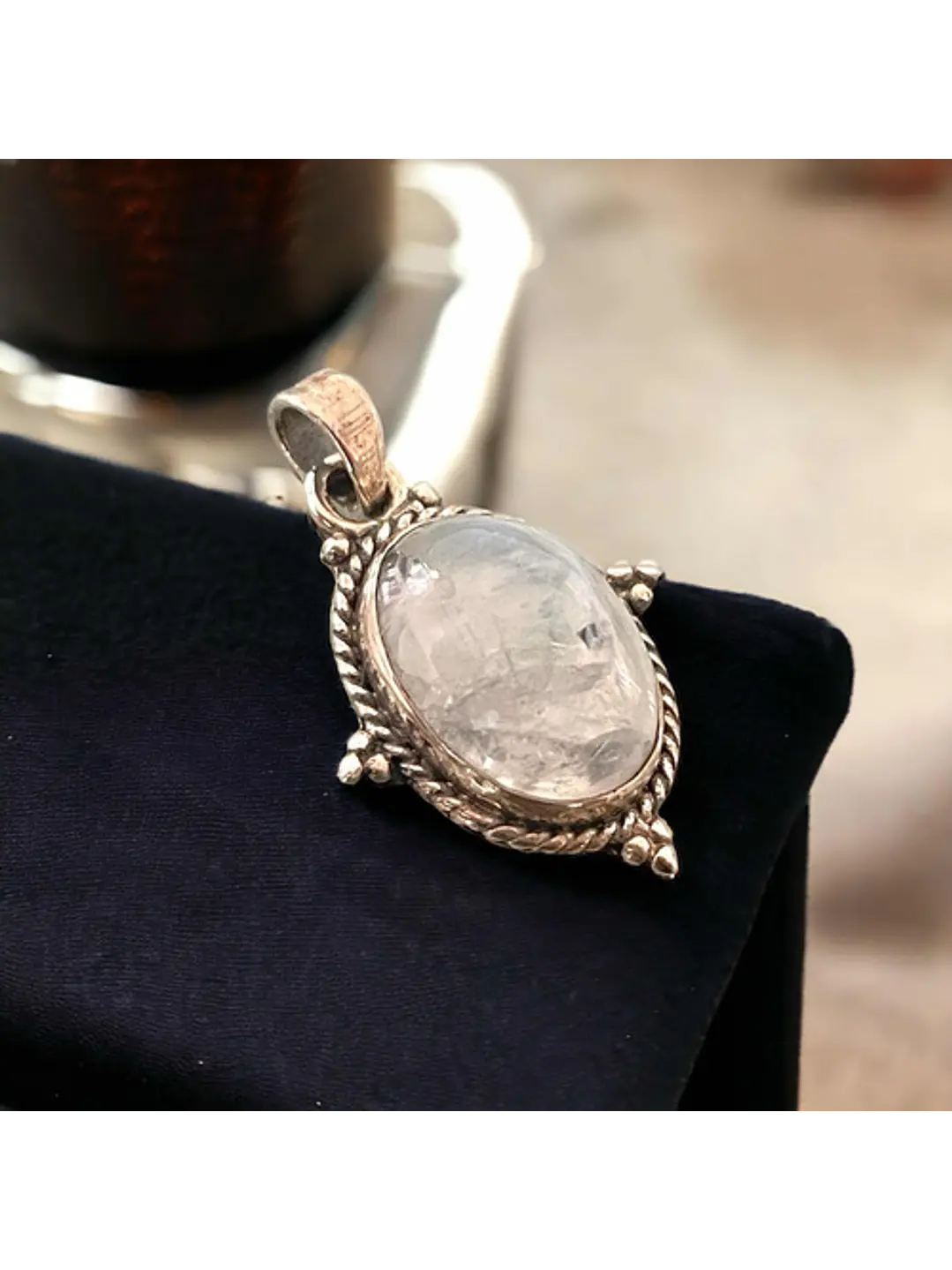 Colgante Piedra Luna De La India En Plata - Joyas Velardi