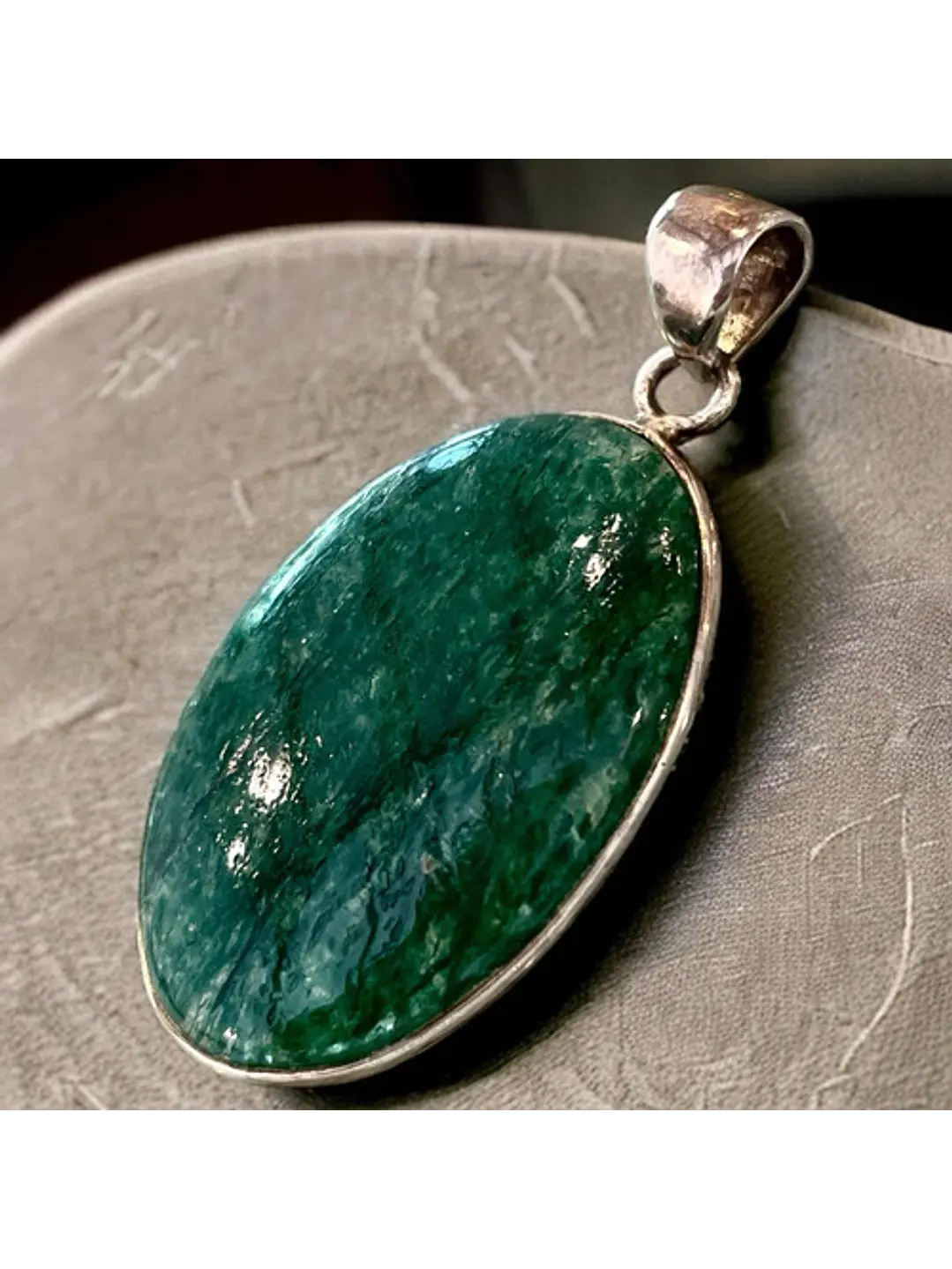 Colgante De Aventurina Verde En Plata Premium - Joyas Velardi