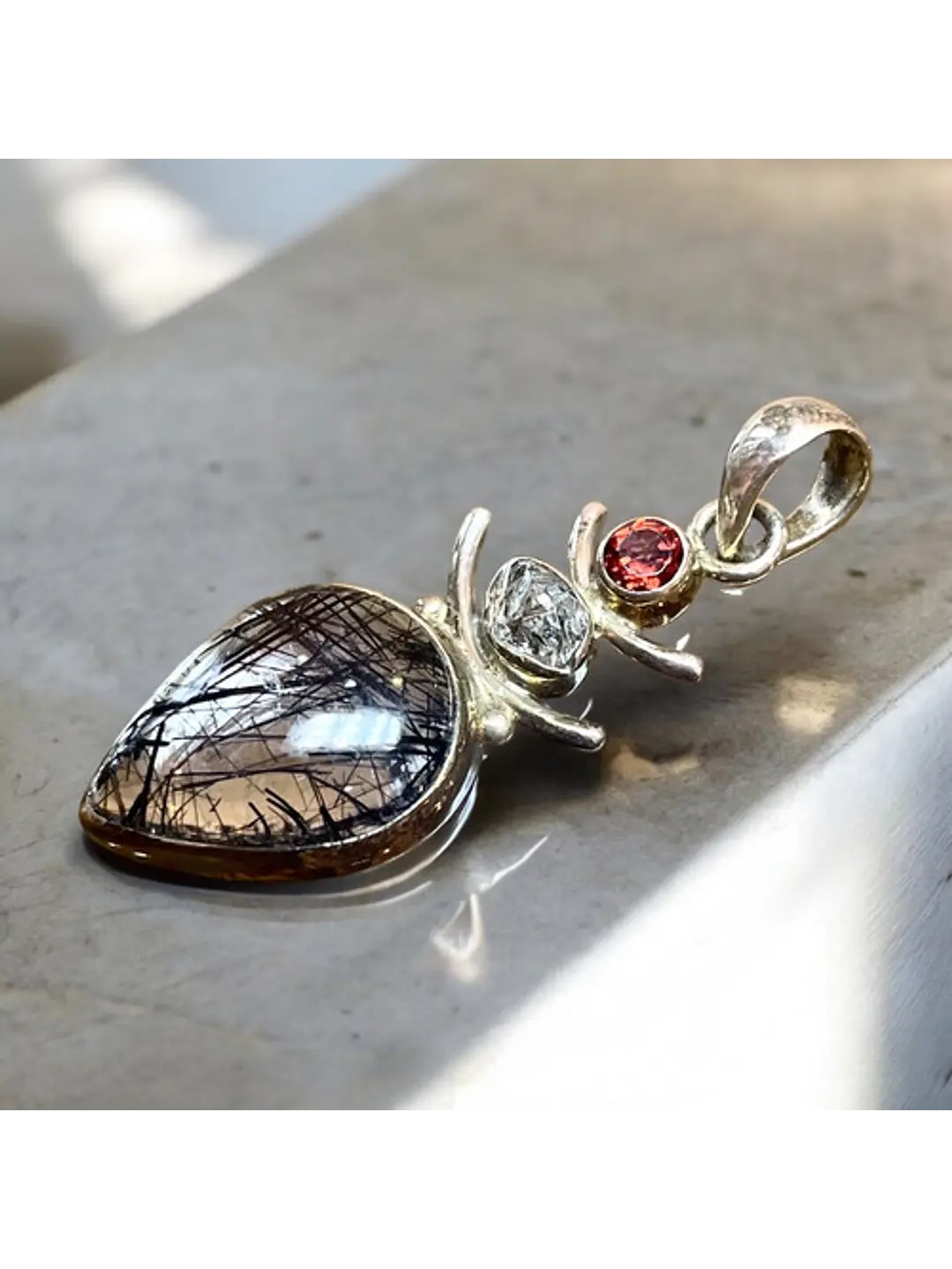 Colgante Turmalina Negra En Cuarzo Diamante Herkimer Granate - Joyas Velardi