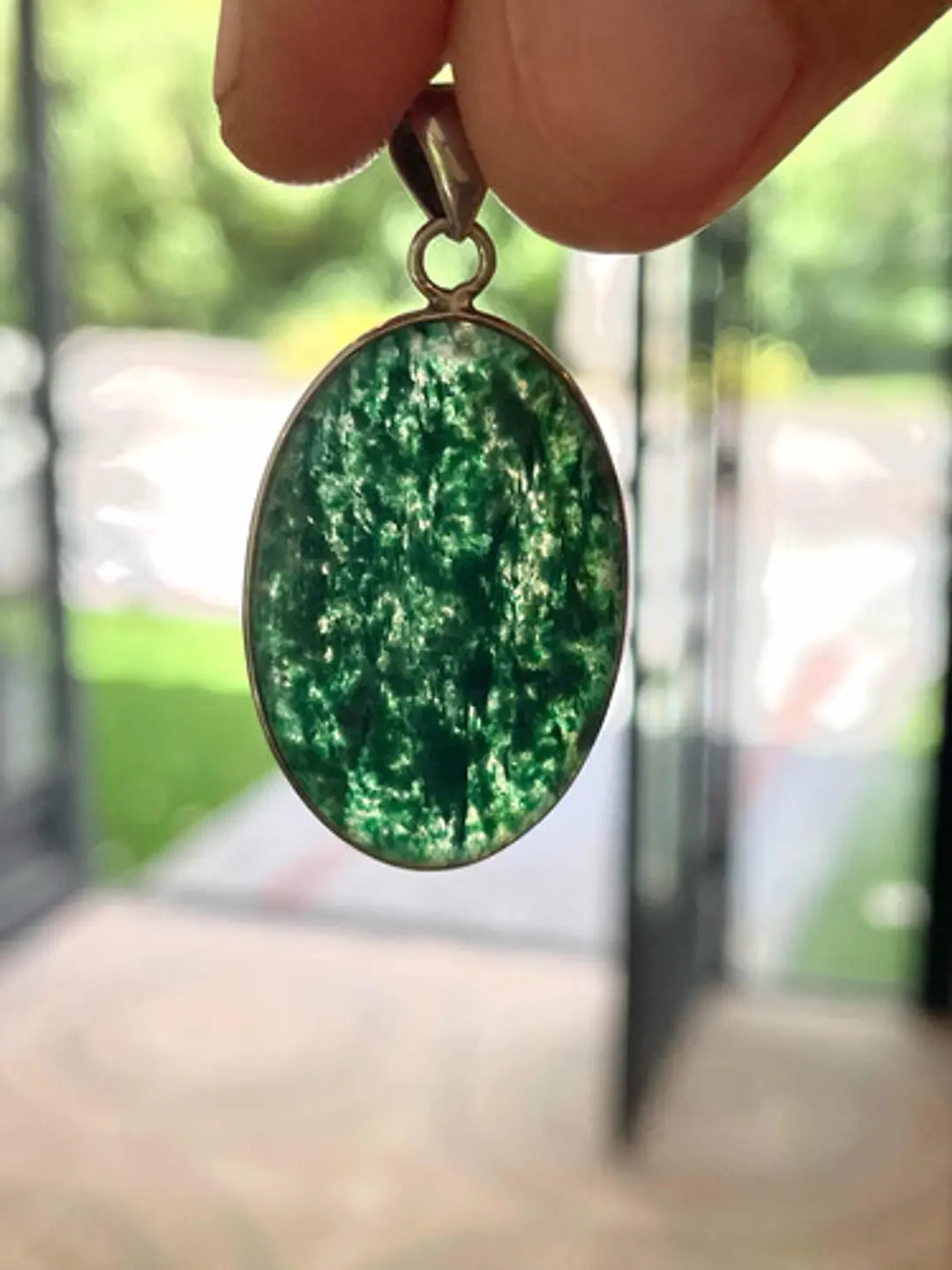 Colgante De Aventurina Verde En Plata Premium - Joyas Velardi