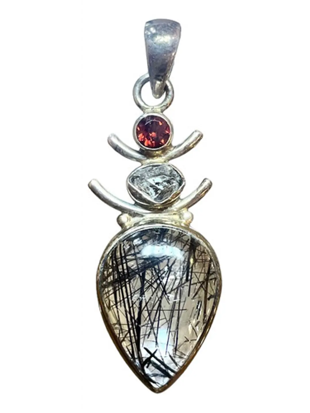 Colgante Turmalina Negra En Cuarzo Diamante Herkimer Granate - Joyas Velardi