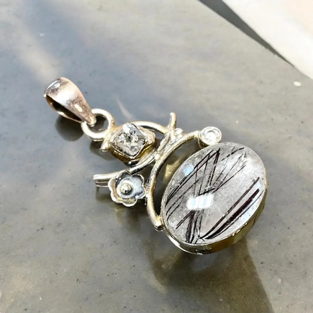 Colgante Turmalina Negra En Cuarzo Diamante Herkimer Circon - Joyas Velardi