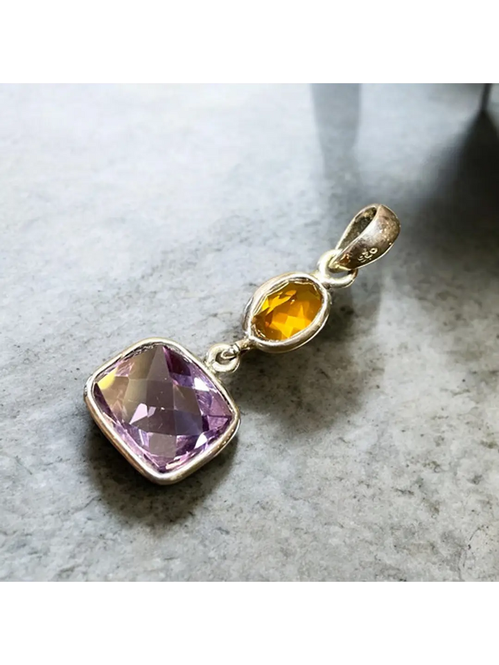 Colgante Amatista Rosa Francia Y Zafiro Padparadsha Plata - Joyas Velardi