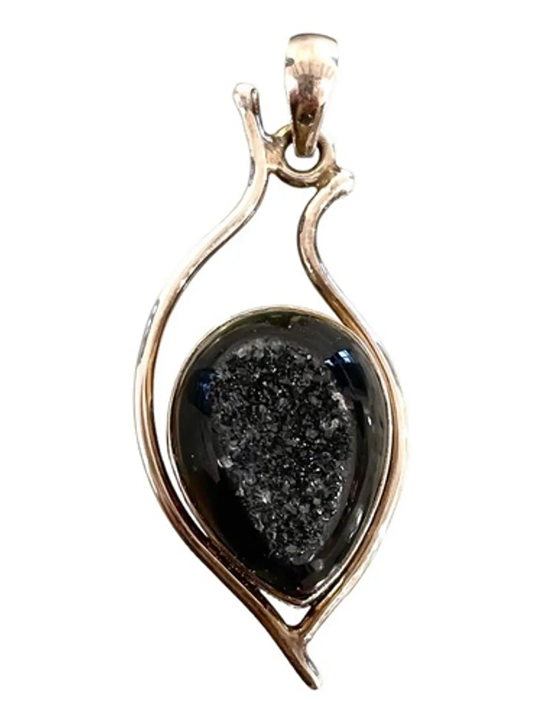 Colgante De Drusa Negra Aura En Plata - Joyas Velardi