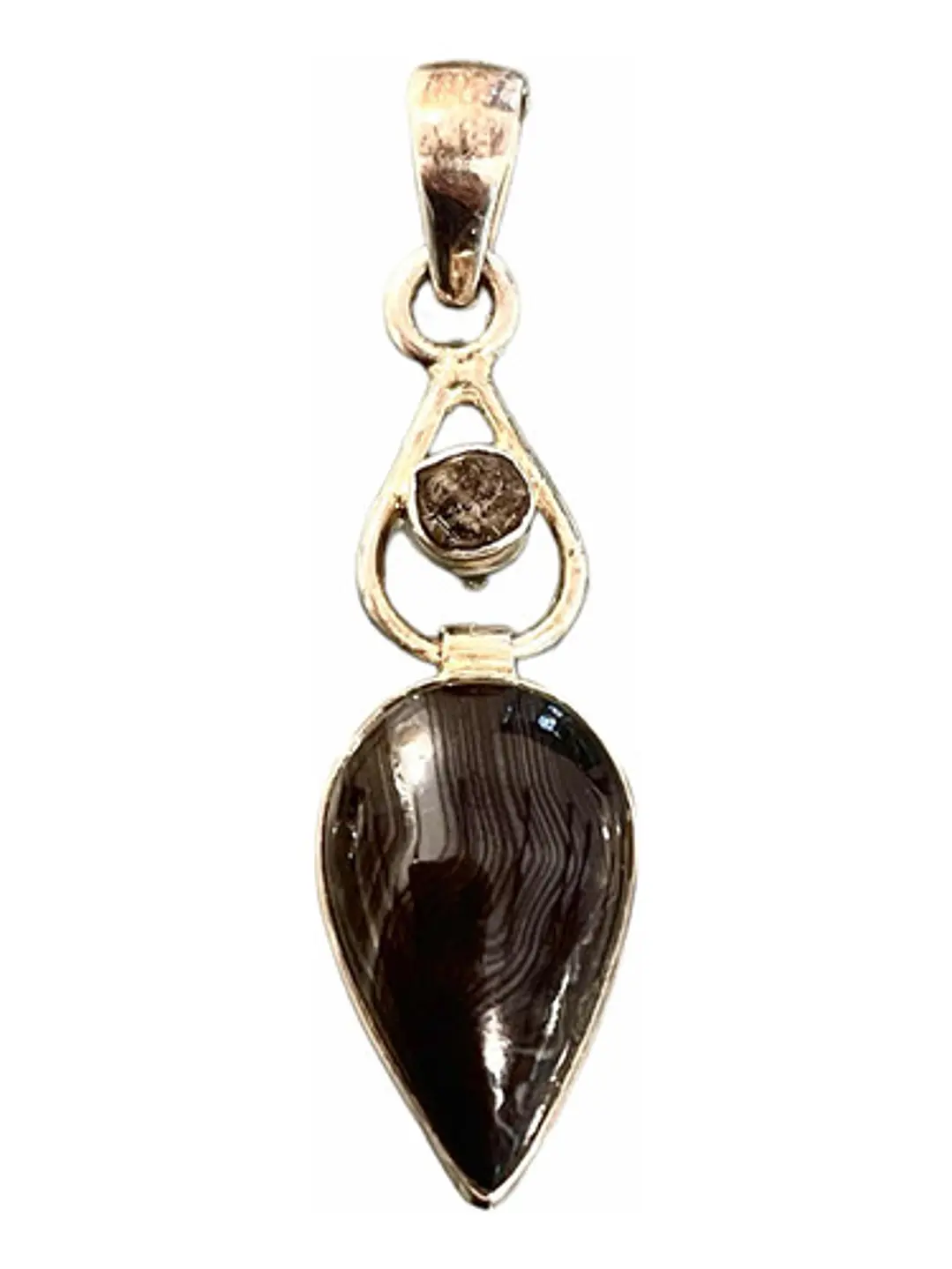 Colgante Malaquita Negra Y Diamante Hermimer - Joyas Velardi