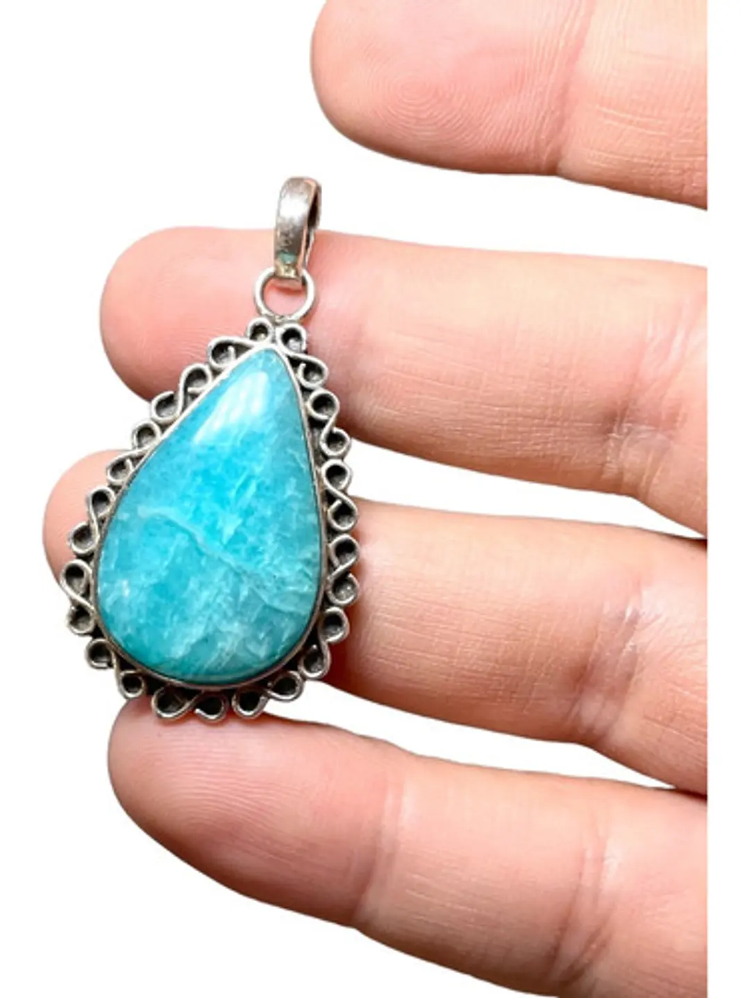 Colgante De Amazonita Paraiba En Plata - Joyas Velardi