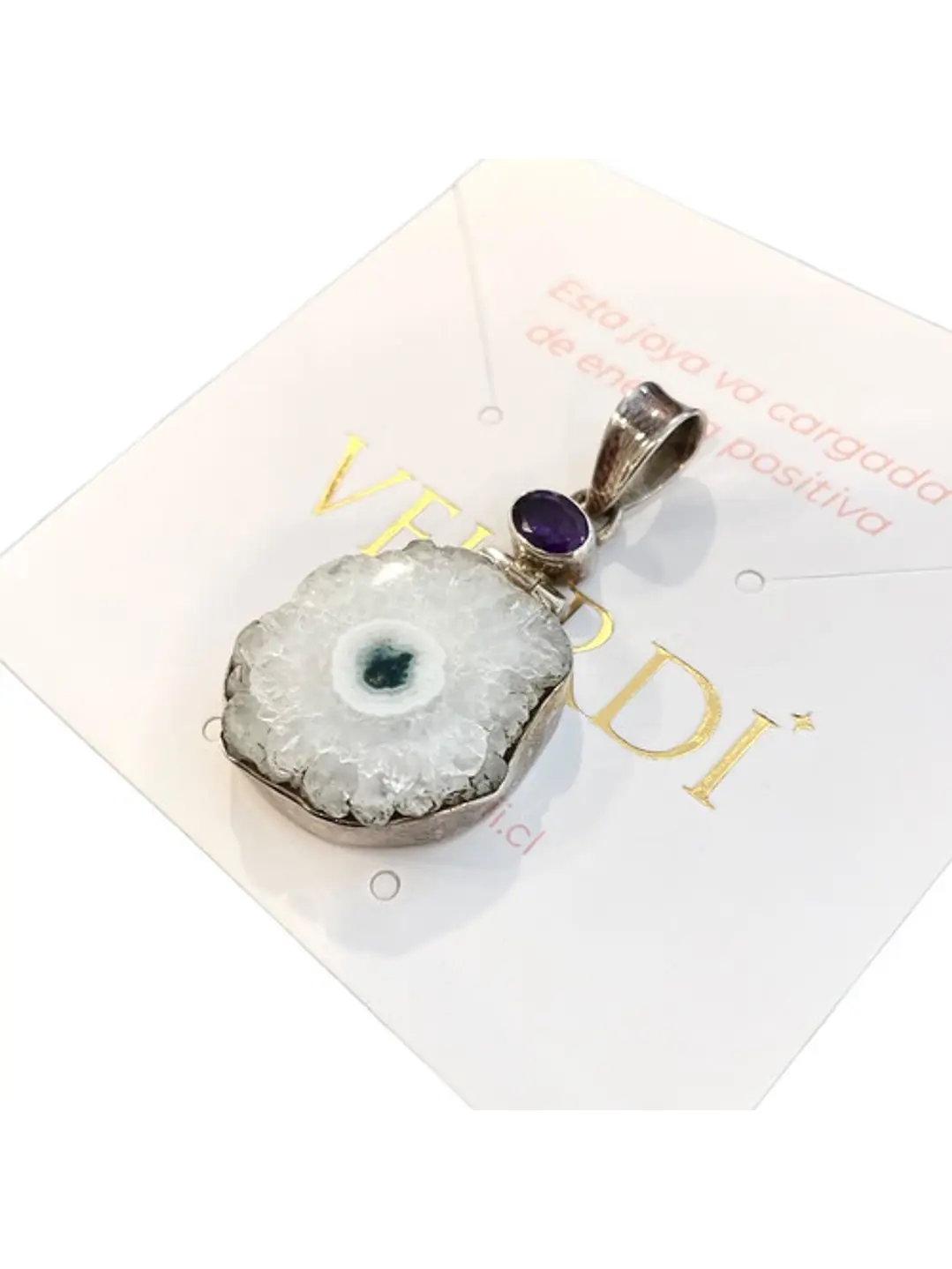 Colgante De Cuarzo Solar y Amatista de Africa Plata - Joyas Velardi