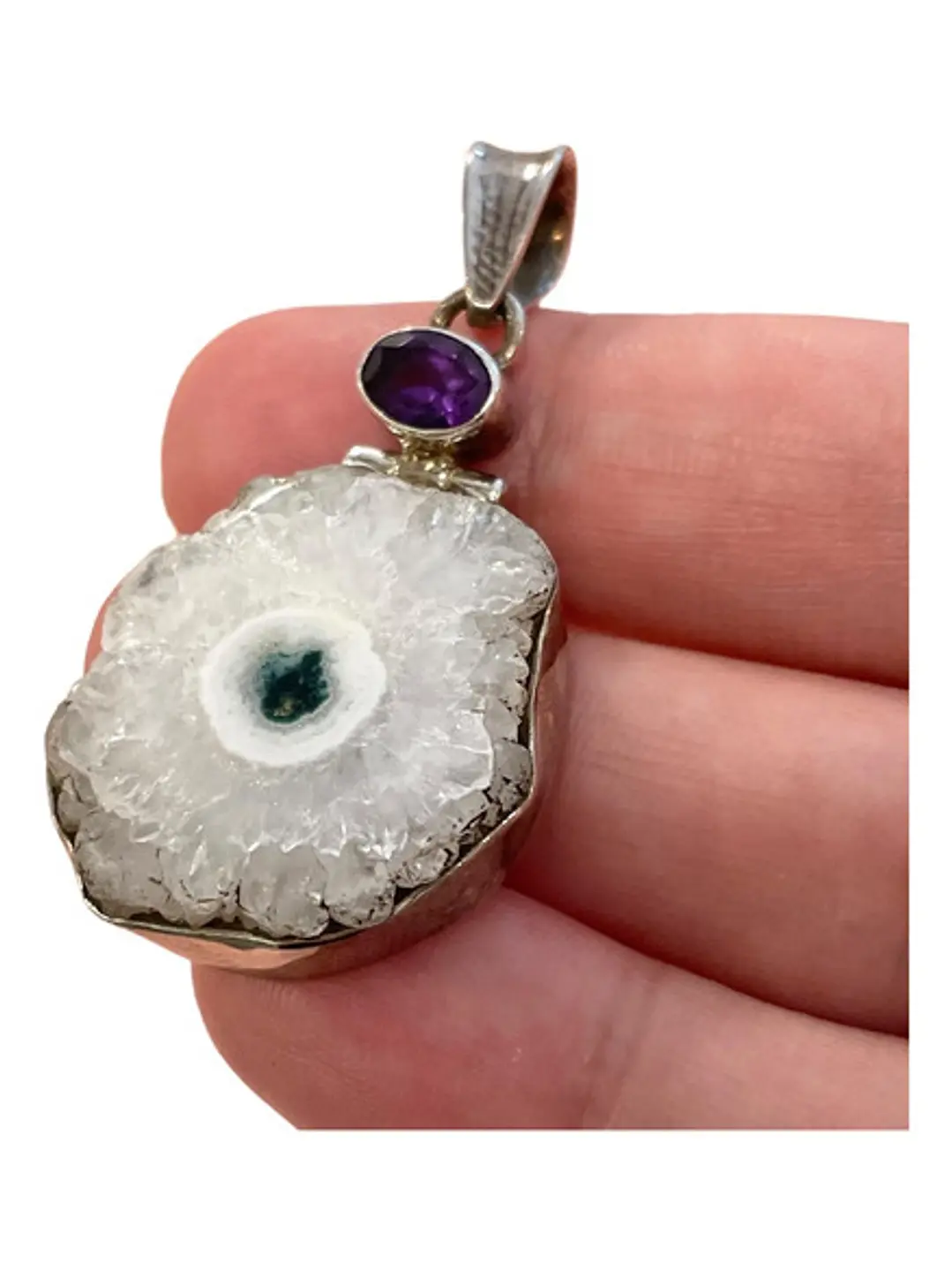 Colgante De Cuarzo Solar y Amatista de Africa Plata - Joyas Velardi