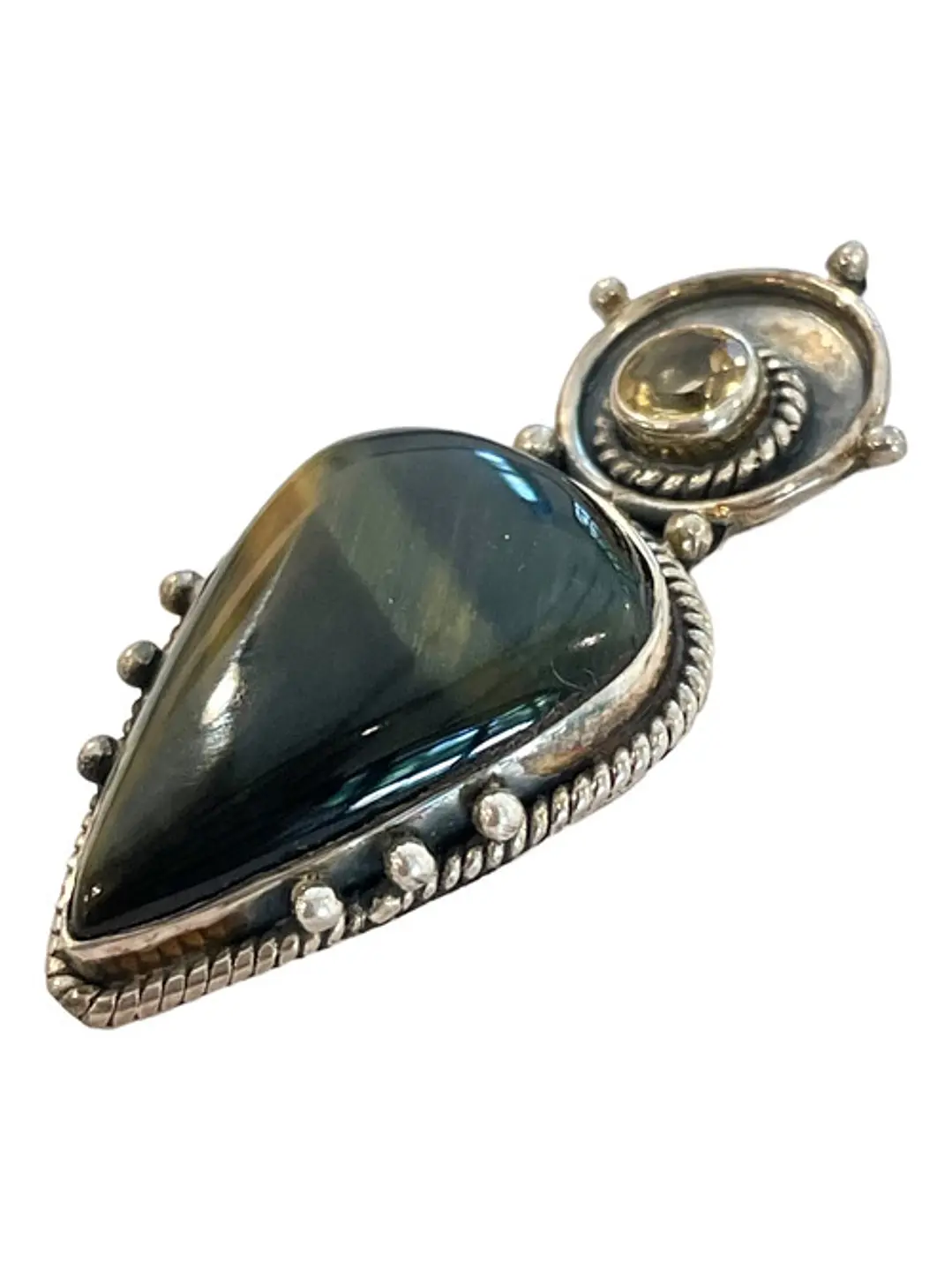 Colgante Ojo De Tigre Azulado Con Citrino Plata 925 - Joyas Velardi