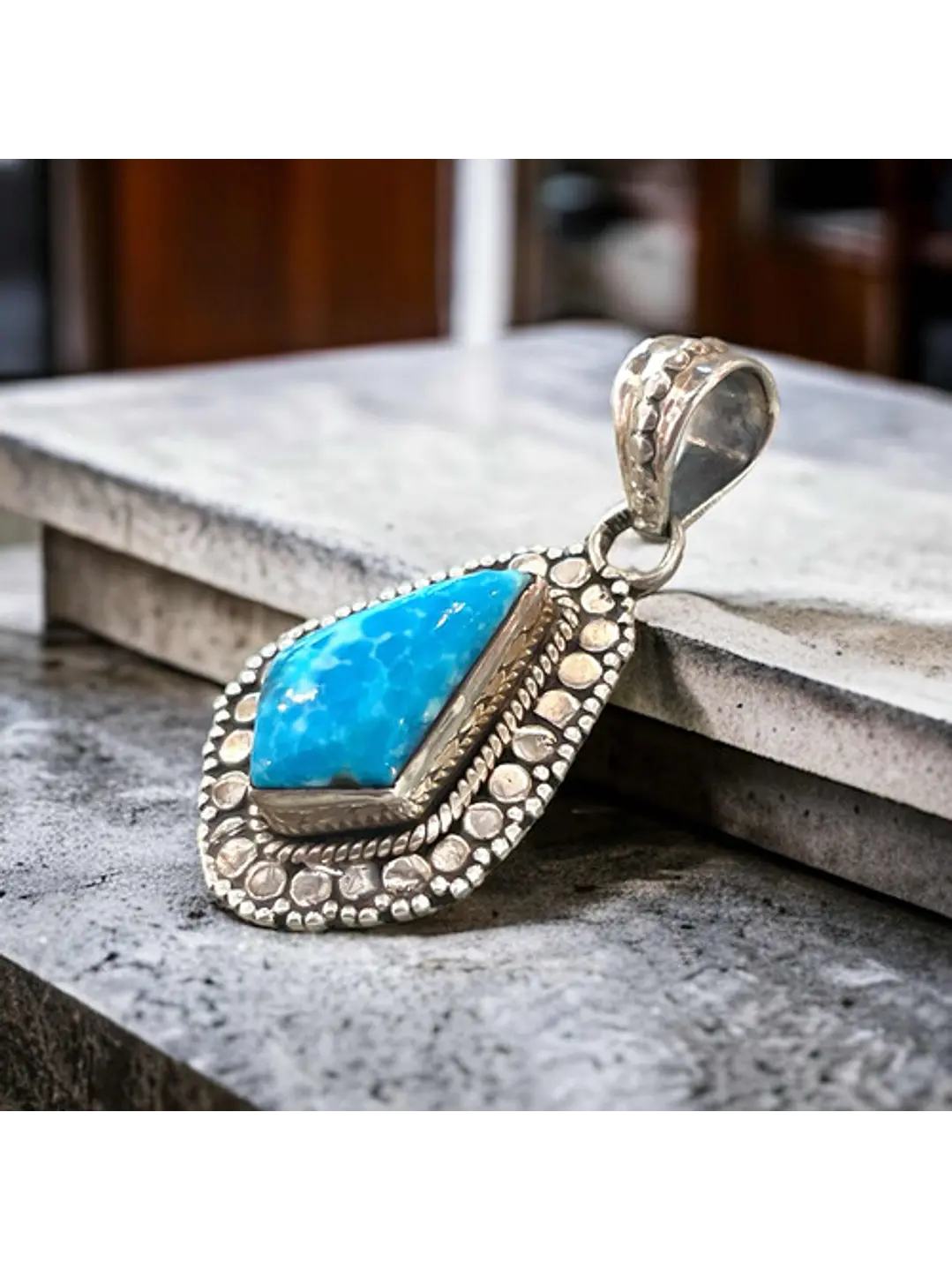 Colgante De Turquesa De Arizona Eeuu En Plata - Joyas Velardi