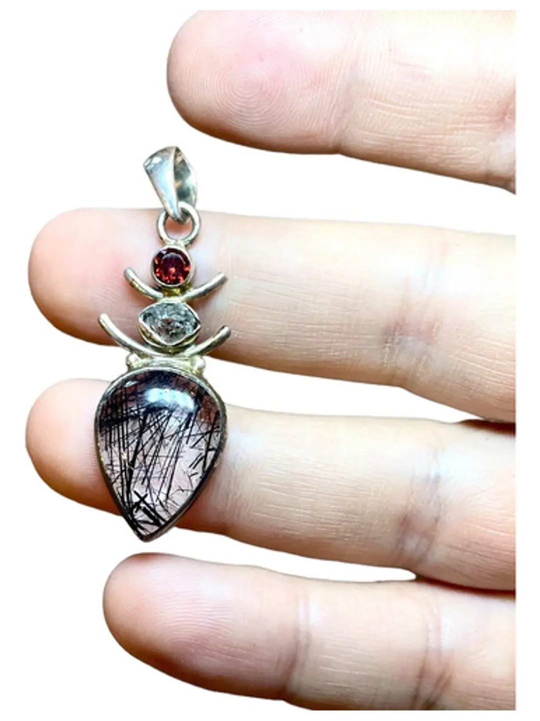 Colgante Turmalina Negra En Cuarzo Diamante Herkimer Granate - Joyas Velardi