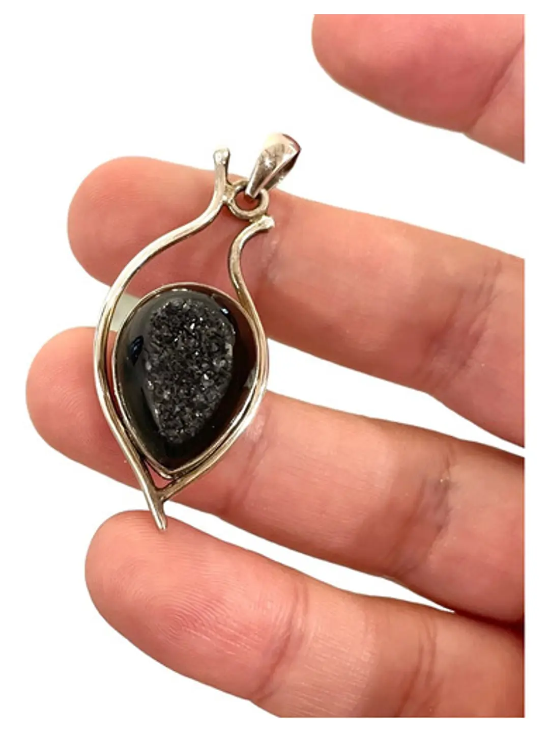 Colgante De Drusa Negra Aura En Plata - Joyas Velardi