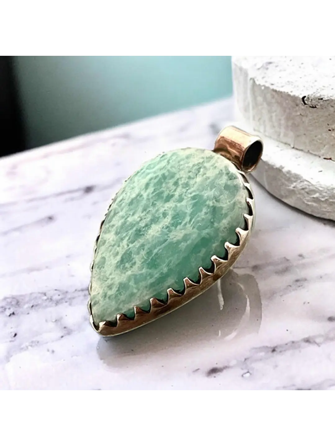 Colgante De Amazonita Paraiba Premium En Plata - Joyas Velardi