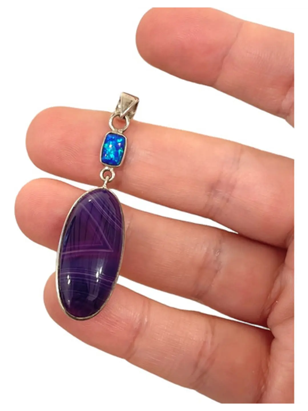 Colgante De Ágata Púrpura De Botswana Y Ópalo Fuego Plata - Joyas Velardi
