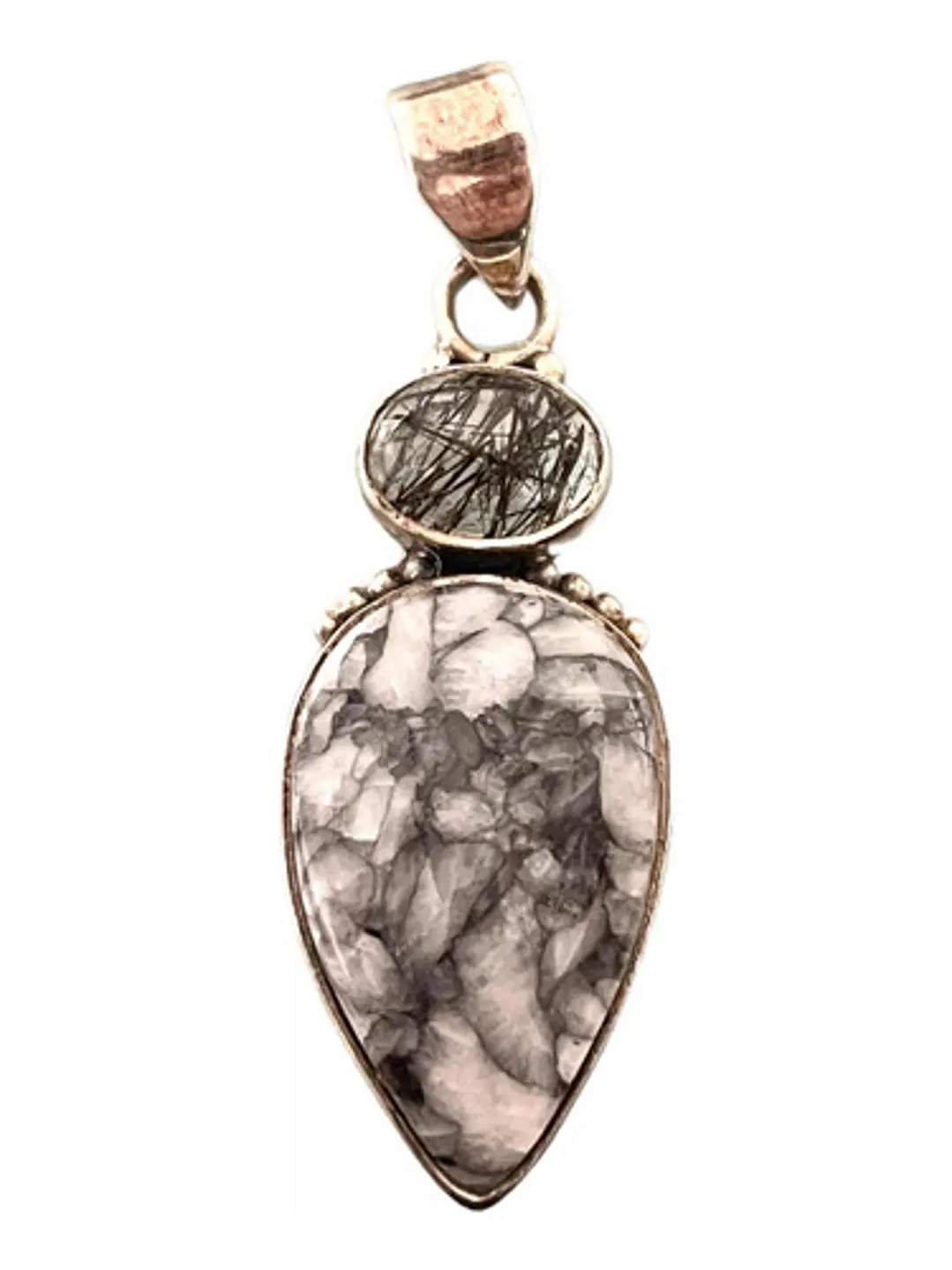 Colgante De Pinolita Y Turmalina Negra En Cuarzo - Joyas Velardi