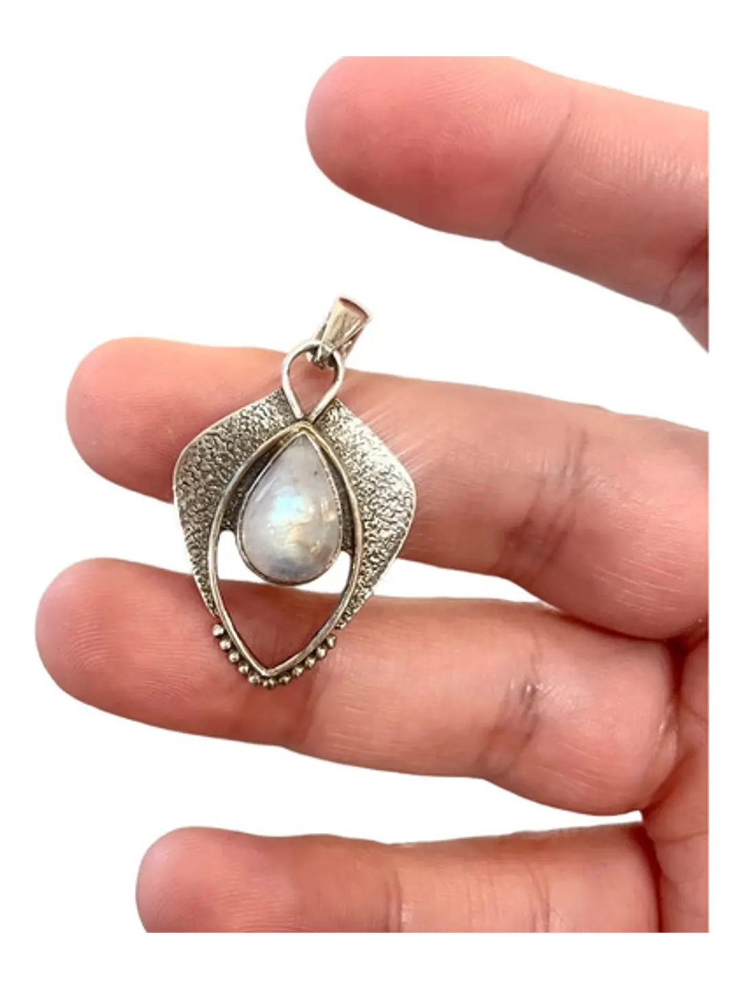 Colgante De Piedra Luna Arcoíris De La India Plata - Joyas Velardi