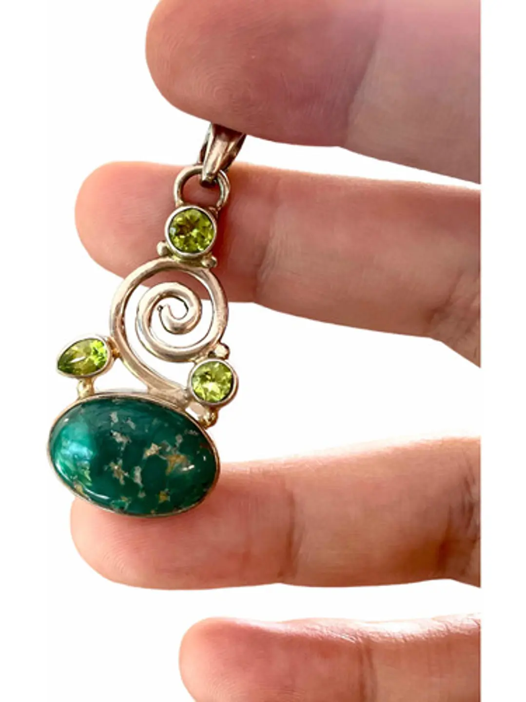 Colgante De Turquesa Del Tíbet Y Peridoto Plata - Joyas Velardi