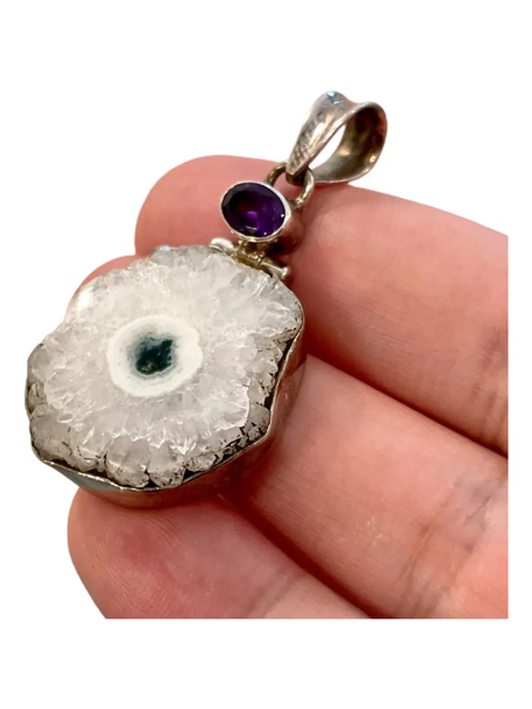 Colgante De Cuarzo Solar y Amatista de Africa Plata - Joyas Velardi