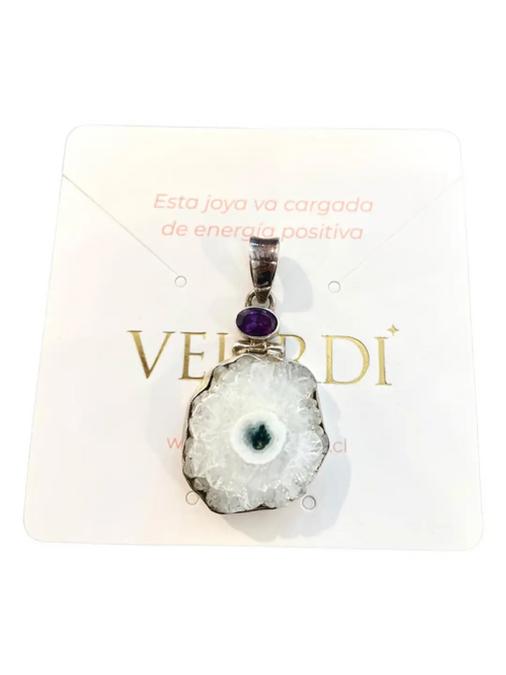 Colgante De Cuarzo Solar y Amatista de Africa Plata - Joyas Velardi