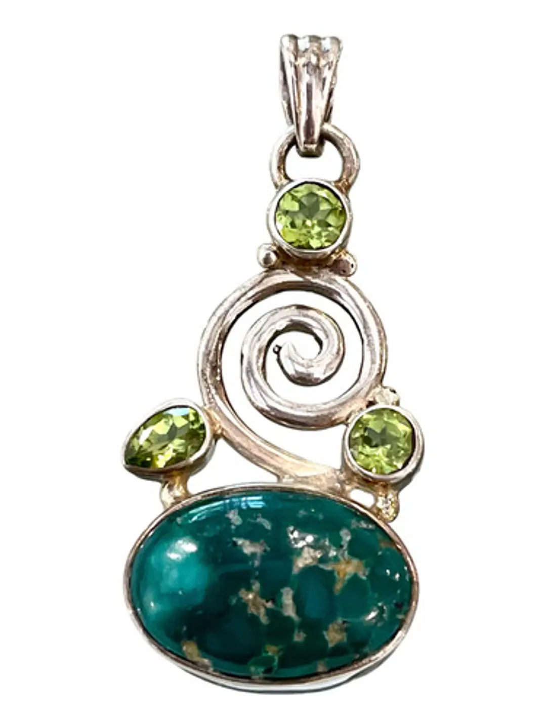 Colgante De Turquesa Del Tíbet Y Peridoto Plata - Joyas Velardi