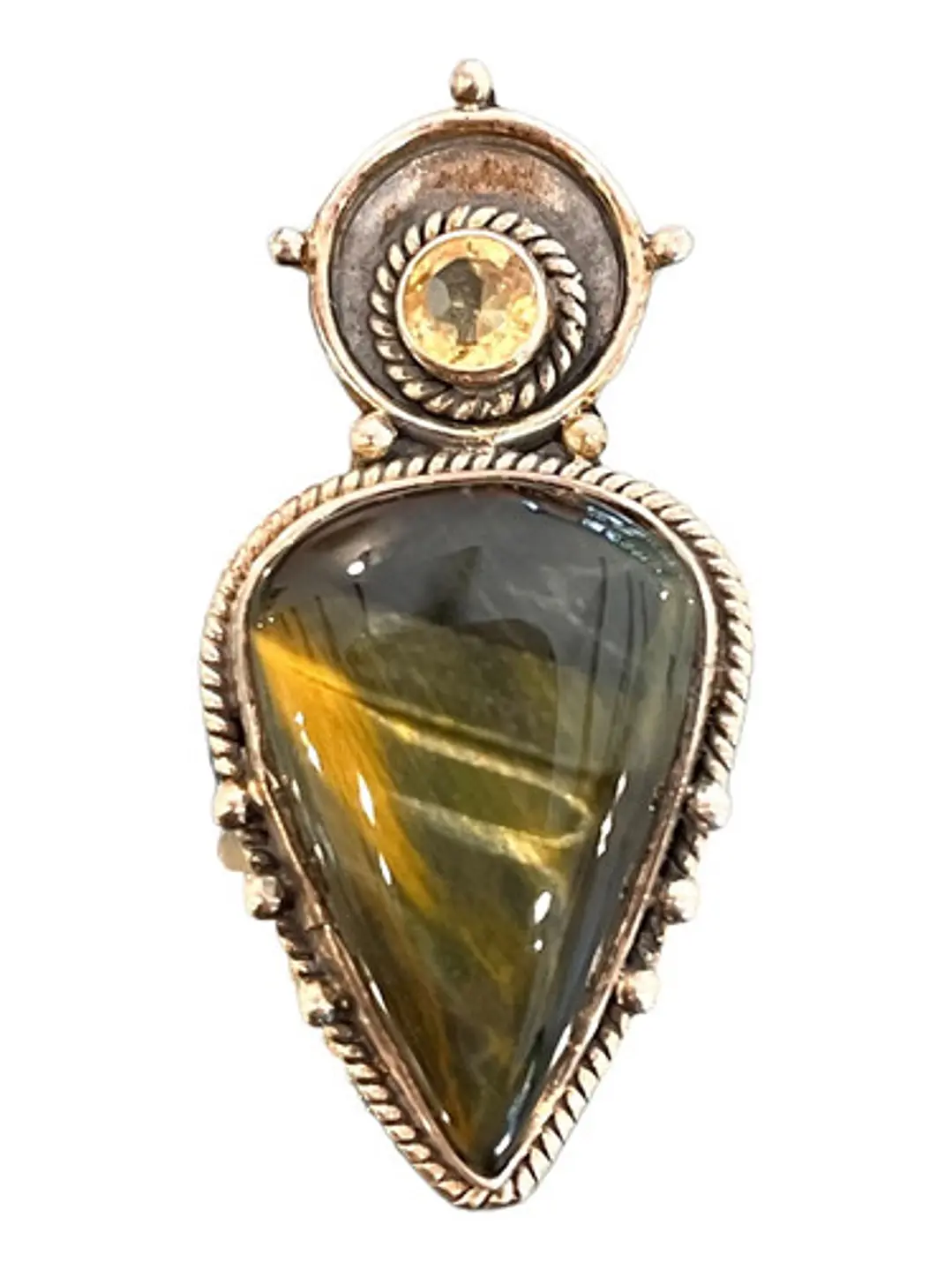 Colgante Ojo De Tigre Azulado Con Citrino Plata 925 - Joyas Velardi