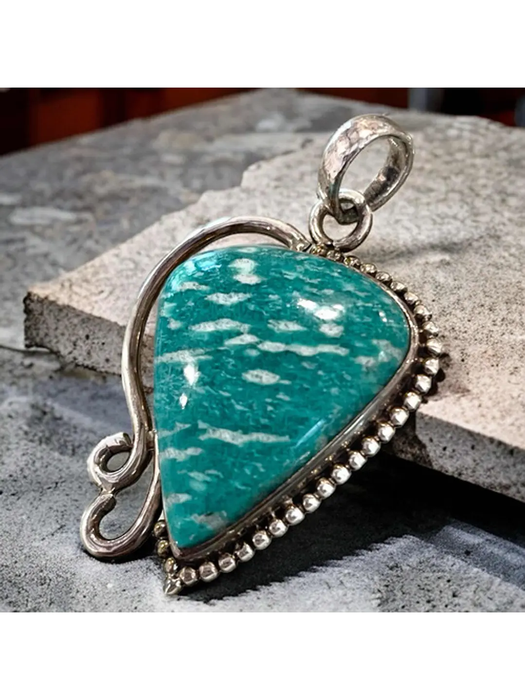 Colgante De Amazonita De Rusia En Plata 925 - Joyas Velardi