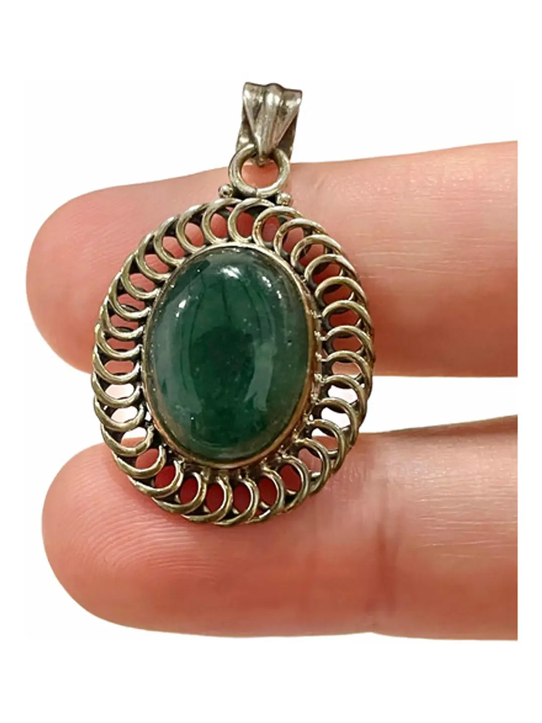 Colgante Aventurina Verde Medallón Plata 925 - Joyas Velardi