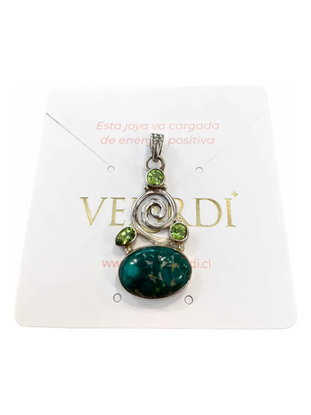 Colgante De Turquesa Del Tíbet Y Peridoto Plata - Joyas Velardi