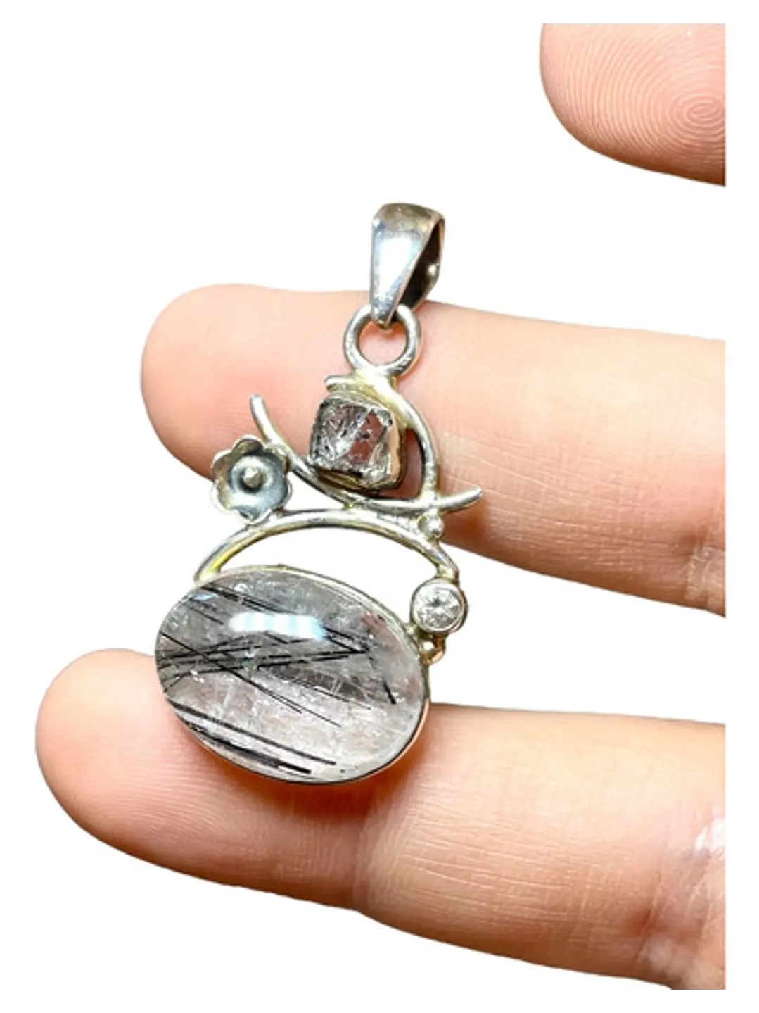 Colgante Turmalina Negra En Cuarzo Diamante Herkimer Circon - Joyas Velardi
