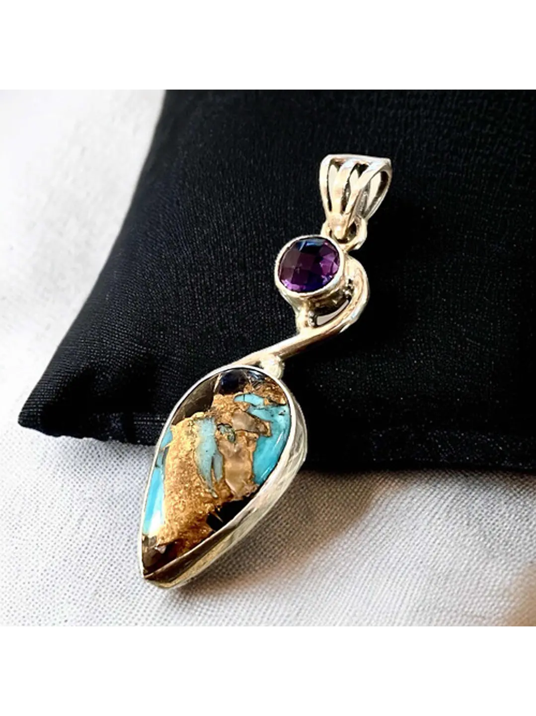 Colgante Turquesa Azul Kingman Y Amatista De África - Joyas Velardi