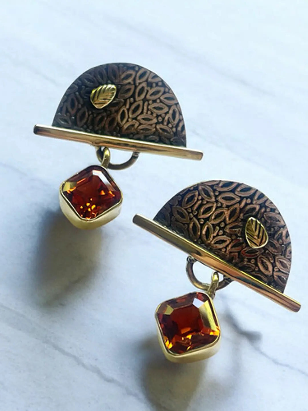 Aros De Zafiro Padparadsha En Plata Con Oro - Joyas Velardi