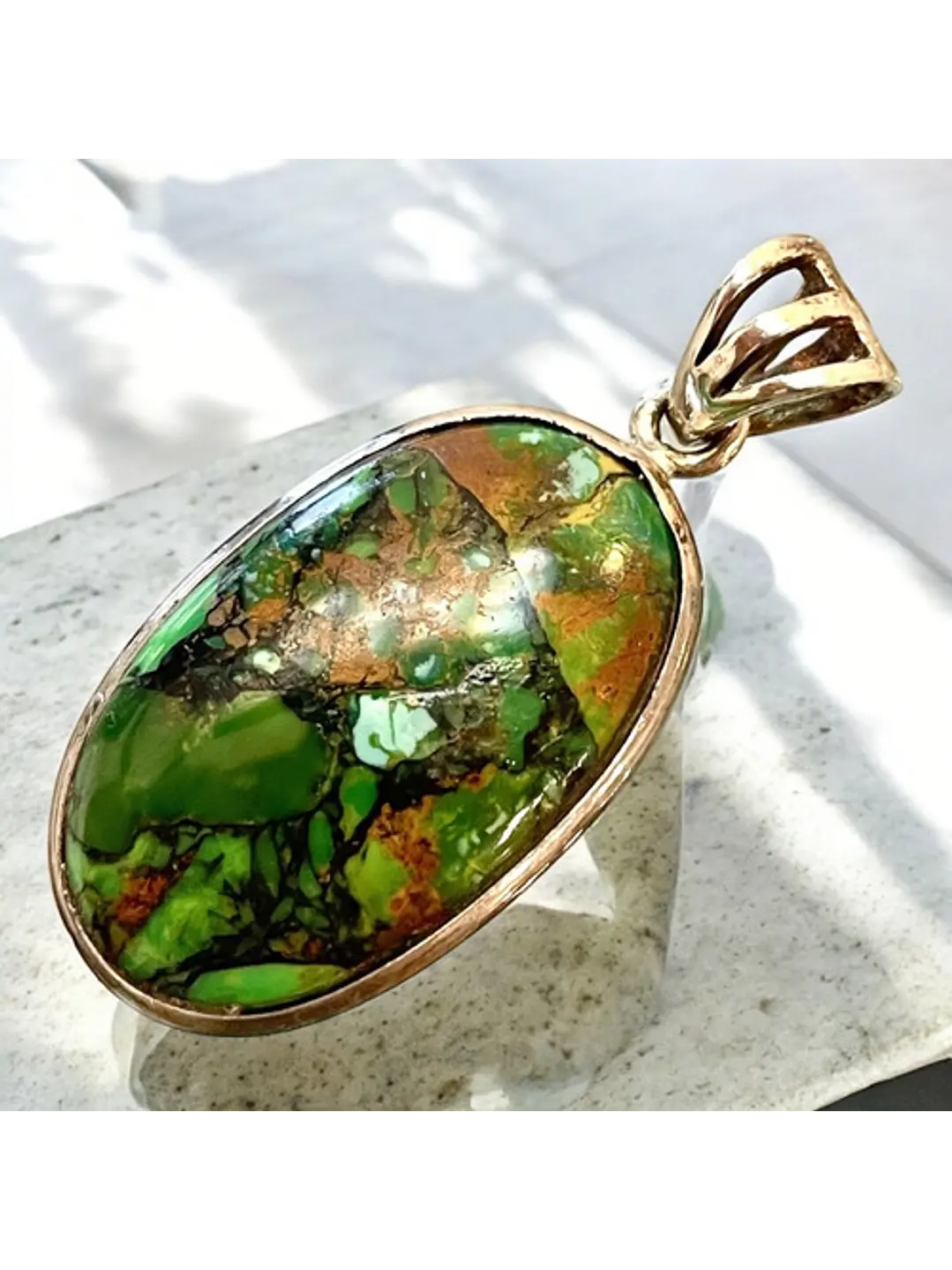 Colgante De Turquesa Matrix Verde En Plata - Joyas Velardi