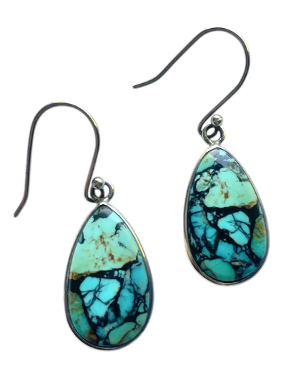 Aros De Turquesa Kingman Con Pirita En Plata - Joyas Velardi