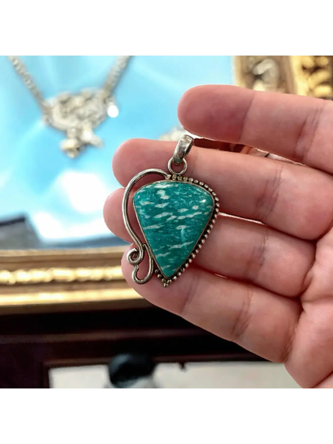 Colgante De Amazonita De Rusia En Plata 925 - Joyas Velardi