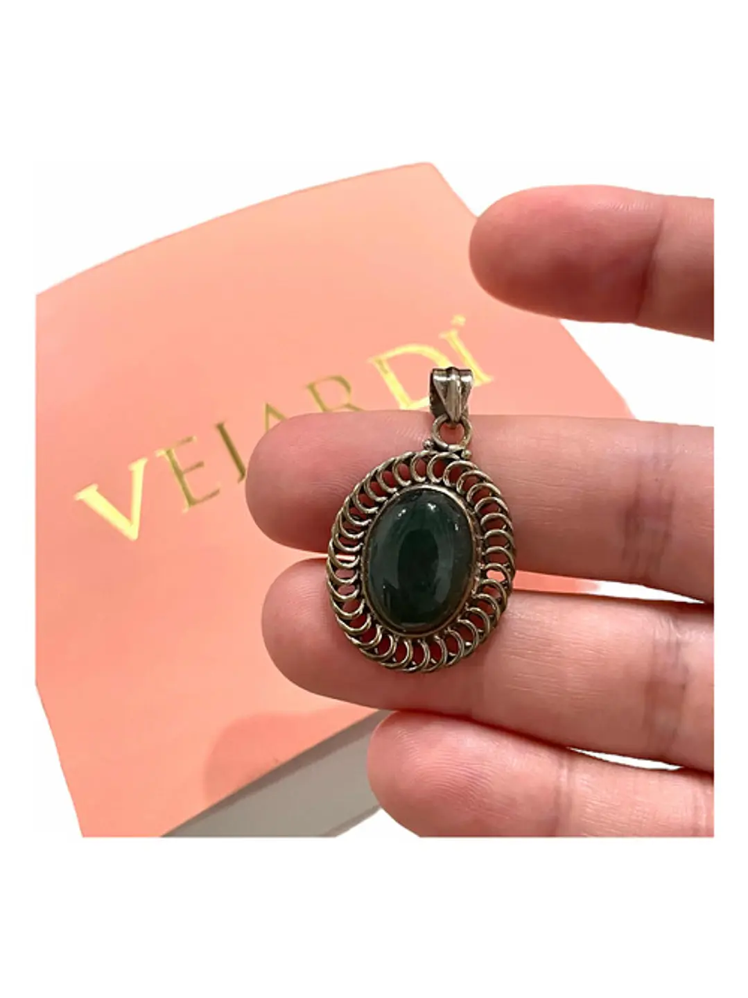 Colgante Aventurina Verde Medallón Plata 925 - Joyas Velardi
