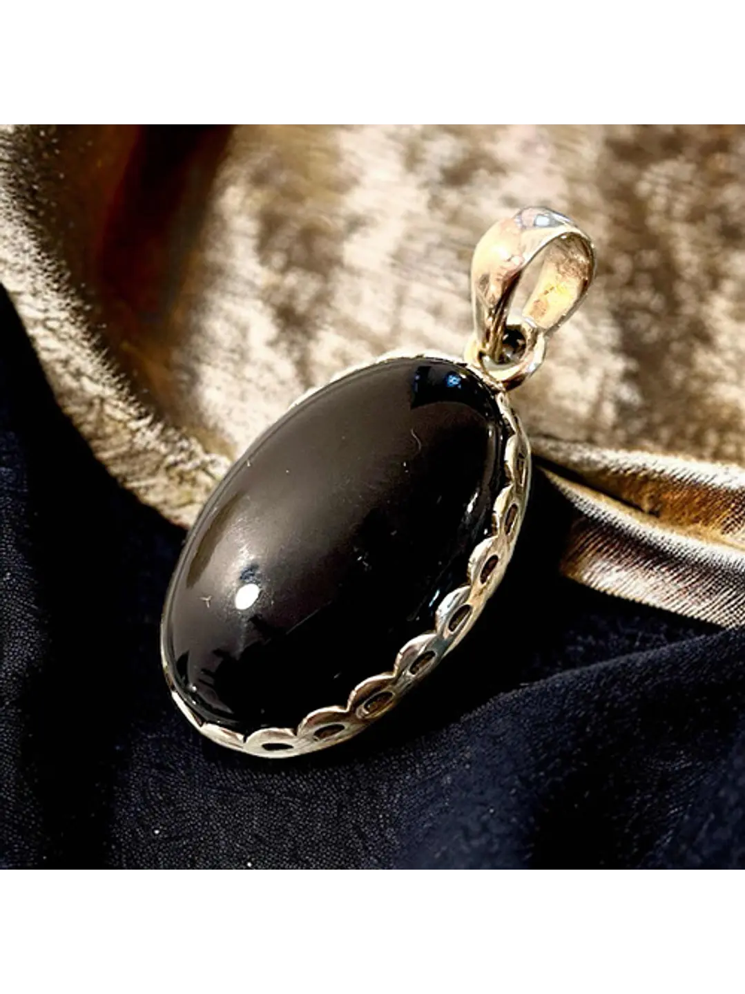 Colgante De Ónix Negro  En Plata - Joyas Velardi